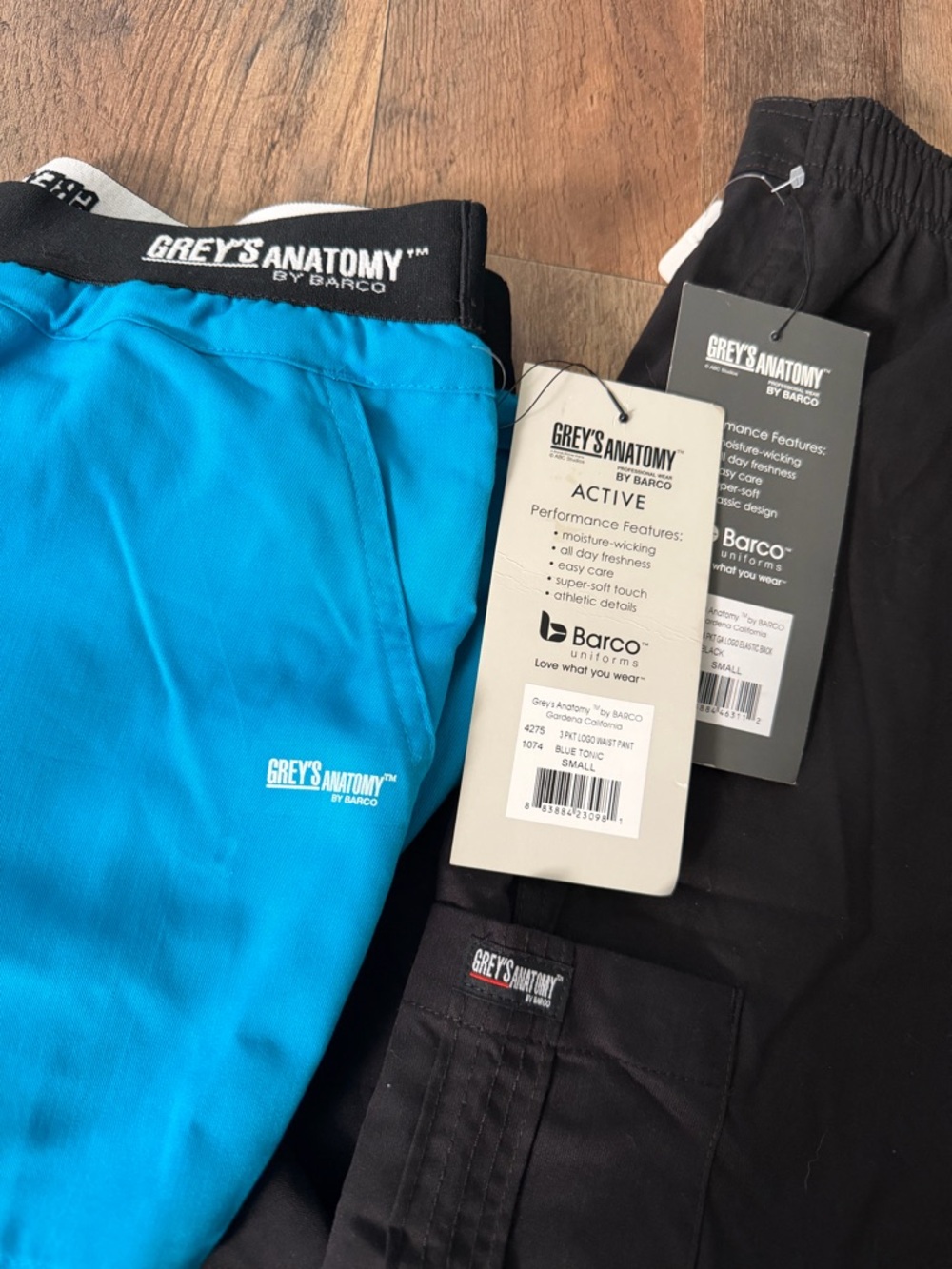 Grey's Anatomy by Barco Active Scrub Pants - Black and Bright Blue Small Lot x2 - Picture 3 of 5
